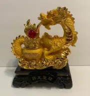 Feng Shui Chinese Dragon Statue with dragon ball money Pot with Stand Fgurine