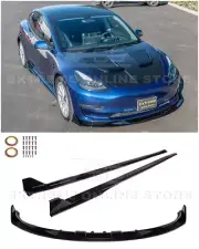 For 17-23 Tesla Model 3 | GLOSS BLACK Front Lip Splitter & Side Skirts Panels