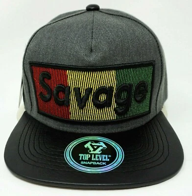 SAVAGE Snapback Cap Hat 100% Cotton Adult OSFM Gray Black NWT