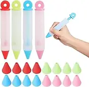 MaoNativey 4 x Silicone Decorating Pen, Cream Decorating Pen, Pastry Syringe, Cake Syringe with 4 Different nozzles for Cake, Pastry and Dessert Decoration