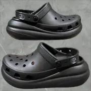 Crocs Classic Crush Clogs Black Platform Sandals Women's 9 Men's 7 207521-001