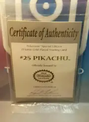 Sealed-Pokemon Pikachu: Certificate of Authenticity (COA) ONLY. 23kt GP BK Promo