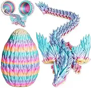 3D Printed Dragon Eggs with Articulated Fly Dragon Inside, Collectible Figurines Desk Fidget Toys for Adults Kids Easter Christmas Birthday Gifts Colleagues Shelf Decor Aquarium (Rainbow, M Size)