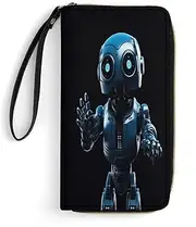 [BFGWK] Large Wallet Novelty Blue Robot Printing Long Wallet With Zipper Leather Wallet Suitable For Both Men And Women, style, 19.7x10.5cm