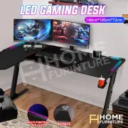 140cm Gaming Desk LED Light Computer Desk PC Laptop Table Office Desktop Z Shape