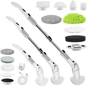 MindSpoon Cordless Energy-saving Electric Spin Scrubber, Automatic Speed Adjustment，Power Digital Display，7-Section Adjustable Extension Rod and 12 Replaceable Cleaning Brush Heads with Type-c Charger