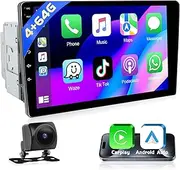 [4+64G] Wireless CarPlay Double Din Car Stereo Radio with Android Auto 9 Inch Touch Screen Bluetooth Audio with GPS Navigation Mirror Link WiFi RDS Hi-Fi Backup Camera MIC