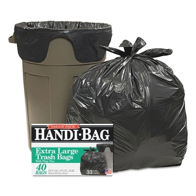 Handi-Bag Super Value Pack Trash Bags 33gal .65mil 32.5 x 40 Black 40/Box