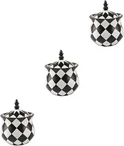Jewelry Gift Case Key Holder Bowl Jewelry Jar with Lid Halloween Decor Decorative Canisters Jar Halloween Earrings Jewelry Storage Case Resin - White Checkerboard Travel (Color : Whitex3pcs, Size :/45