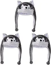 ABOOFAN Plush Hat 3pcs Hats Kids Animal Hat Kids cosplay hats Plush Costume Hat funny animal hat Plush Husky Hat Plush Kids Kids hats for kids winter hat Cartoon thermal hat child
