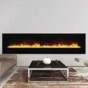 Remii Wall Mount/Flush Mount Electric Fireplace with a Black Glass Surround and Log Set, 224 cm Size