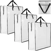 3PCS Clear Storage Bags with Zipper and Handles, Comforter Bags for Closet Storage, Moving and Packing, Underbed Organizer Zippered Bags for Patio Cushion, Comforter, Rug, Blanket, Pillow, Wreath