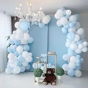 FHEKFNG Light Blue White Balloon Garland Arch Kit, 84 Pack 5 inch +12 inch +18 inch Pastel Blue White Balloons Happy Birthday Balloons Baby Shower Decorations Wedding Balloons
