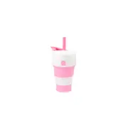 450ml Creative Silicone Coffee Cup with Straw Folding Cup Water Cup Sports Travel Bottle-Pink