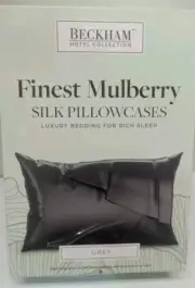 Beckham Finest MULBERRY SILK PILLOWCASES (2) SKIN GREY STANDARD