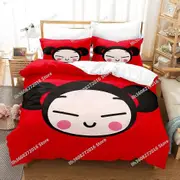 v839 Bed Sheets Kawaii Pucca Bedding Set Single Twin Full Queen King Size Bed Set Adult Kid Bedroom Duvetcover Sets Anime Bed Sheet Set 3-Piece Beddin