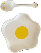 LIFKOME 1Set Ceramic Breakfast Tray with Spoon Cute Cartoon Egg Plate for Desserts Fruits Serving and Snacks for Kitchen Gadgets Lightweight Easy to Clean