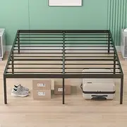Ufurniture Double Size Metal Bed Frame with Extra Storage Space, Bed Base with Reinforced Legs, Black
