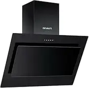 Devanti Range Hood 90cm 900mm Rangehood Kitchen Canopy Chimney Angled Side Draft Wall Mount, Touch Control Tempered Glass, 3 Speed Exhaust Fan Aluminium Filters LED Lights Black