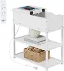 CASADISO 3-Tier C-Shaped Side Table with Power Board and USB Ports Small Spaces