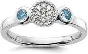 [Stackable Expressions] 925 Sterling Silver Bezel Polished Prong set Stackable Db Round Aquamarine and Dia. Ring Size 9-Stackable-Ring for Women