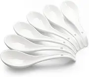 YFWOOD 6.75 inch Ceramic Asian Soup Spoons - White Large Japanese Spoons for Ramen Pho Wonton Soup Dumpling Miso, Set of 6