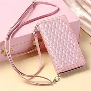 for Samsung A13 (4G 5G) Corssbody Lanyard Leather Zip Wallet Card Phone Case(for Samsung A13 (4G 5G)/Pink)