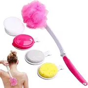 Furtryvl Long Handle Bath Body Brush | Long Handle Back Shower Brush - Foldable Back Bath Brush Set For Shower With 4 Brush Heads, Removable Back Scrubber, Non-Slip For Adults, Kids