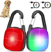 Dog Lights for Night Walking, 2 Pack Clip On Dog Collar Light with 4 Modes, Rechargeable & IP68 Waterproof LED Accessories for Pet Nighttime Camping, Climbing