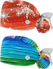 [YTYVAGT] 2-Pc,Nurse Scrub Caps,Scrub Hats with Buttons and Cotton Sweatband,Background with Snowflakes Floral