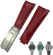 [KAVJU] 20mm Arc End Leather Watchband Suitable For Rolex Submariner GMT Bamboo Grain Green Blue Brown Cowhide Watch Strap Bracelets