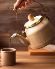 Elegant Coffepot Teapot in Beige Enamel - 7.9x9.8 inches - Turkish