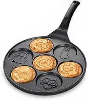 Pancake Pan Nonstick 10 Inch Animal Pancake Maker Mini Pancake Mold Pan Blini Pan for Kids Gifts Cake, Black (7-Cup)
