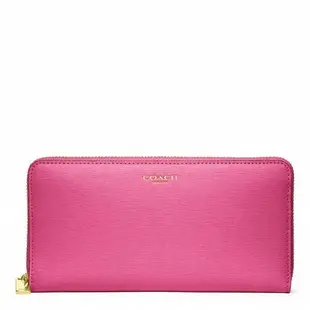 Coco小舖COACH 49355 SAFFIANO LEATHER ACCORDION ZIP WALLET 桃紅色