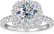 [PROSTORY] 2CT Halo Moissanite Engagement Rings D Color Lab Created Diamond Anniversary Rings Platinum Plated Sterling Silver Square Engagement Ring for Women with GRA Certificate