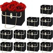 uxcell Flower Gift Box, 12 Pcs Paper Bouquet Flower Gift Bag with Handle Rectangle Metal Chain Tote for Florist Wedding Party Birthdays Day Bridal Shower, Black