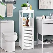 OUDIE Waterproof Bathroom Cabinet, Freestanding Closet Organizer Unit with 2 Doors and Shelf, Toilet Paper, Books, Shampoo, White (UT)