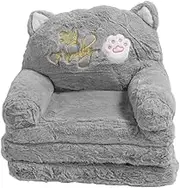Kids Couch Fold Out, Cute Cartoon Cat Convertible Armrest Chair Fold Out Bed for Napping Playing Sleeping Specifically Designed for Kids, Grey (2 Tier) (3 Layer)