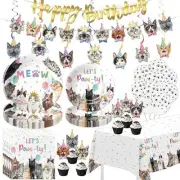 Cat Birthday Decorations, Cat Party Decorations, Plate, Napkin, Paw Print