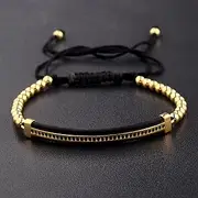 [U.S. Polo Assn.] Luxury Black Zircon Long Tubes&4MM Copper Beads Macrame Men Bracelets&, Bangles for Women Jewelry (Metal Color : A)