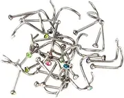 [Healvian] 30pcs Hypoallergenic Stainless Steel Nose Studs Rhinestone Nose Ring for Occasions Unisex Fashion Accessory Random Color