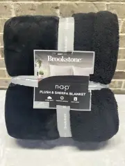 Brookstone NAP Plush Sherpa Black Super Soft KING Size Bed Blanket 108 x 90 NEW