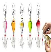 Metal Fishing Lures | 5X Swim Baits Lures for Bass with Feather Tail | Metal Hooks Sequins, Advanced Tackle Accessories for Men Targeting Sunfish, Crappie, Bass, Trout