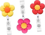 FUNOMOCYA 3Pcs Portable Flower Shaped Badge Holders Retractable Id Card Clips for Nurses Students Office Use Accessories for Name Tags Key Organization