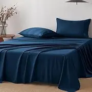 Lakora Microfiber Bed Sheet Set - Double Size 4PC (Fitted Sheet, Flat Sheet, 2 Pillowcases) - Ultra Soft Breathable Bedding - Luxury Hotel Style (Navy,Double)
