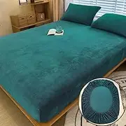 90-220cm Soft Warm Plush Fitted Sheet Elastic Mattress Cover Fluffy Coral Fleece Bed Winter Couple Double Bed Bedding,1pc green sheet,180x200cm