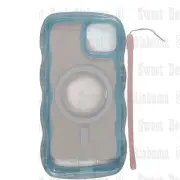 Skyseaco For iPhone 14 (6.1") Case, Clear w/ Blue, Pink Wrist Strap, Trim Case