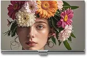 [RKJVB] Business Card Holder Head Wearing Floral Vortex Shape Slim Business Card Case Professional Name Card Holders Purse Name Card Organizer Minimalist Pocket Card Cases for Men Women, Head Wearing