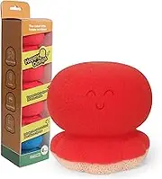 Happy Octopus Dish Scrubber (Pack of 4) - Ergonomic Kitchen Sponge Cleaning Supplies - Heavy Duty, Non-scratch, All-surface Smiley Sponges with Silicone Scrub Included