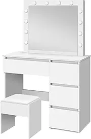 ALFORDSON Dressing Table Stool Set 3-Colour Makeup Vanity Desk with Mirror Lights in 12 LED Bulbs Chair and Large Storage Drawer, Vanity Dresser Organiser for Women Bedroom Dressing Room, White